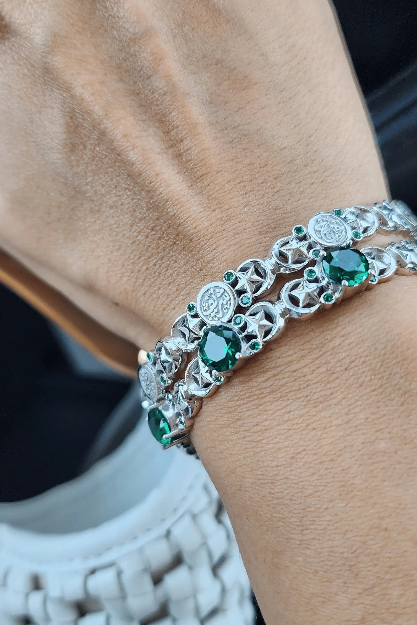 Baheya Silver Bangle with 3 Big Stones